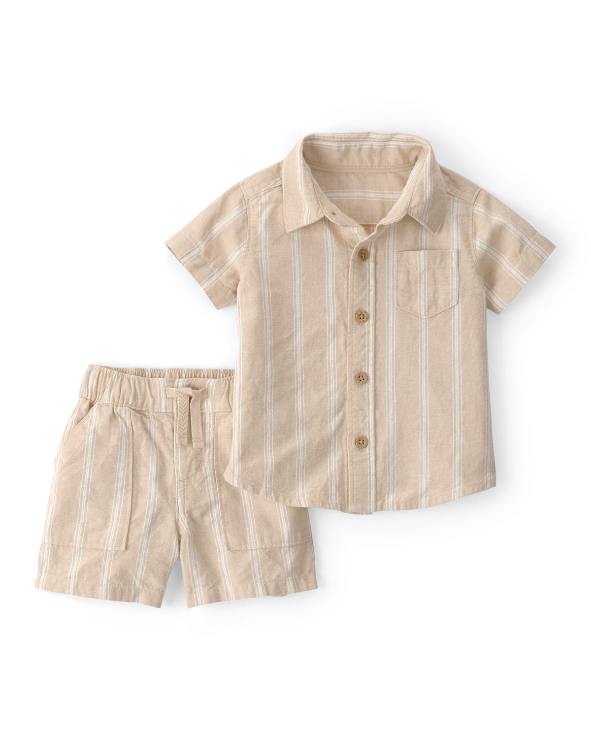 Conjunto De 2 Piezas De Camisa A Rayas Y Short - Beige