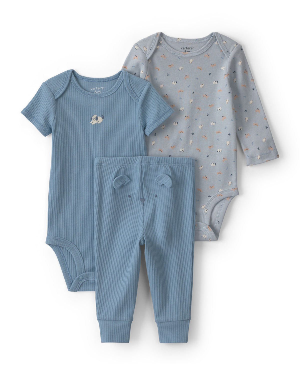 Conjunto de 3 piezas con pañaleros y pantalón de perritos - Azul
