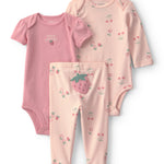 Conjunto de 3 piezas con pañaleros y pantalón de fresas - Rosa