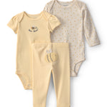 Conjunto de 3 piezas con pañaleros y pantalón de abejitas - Amarillo