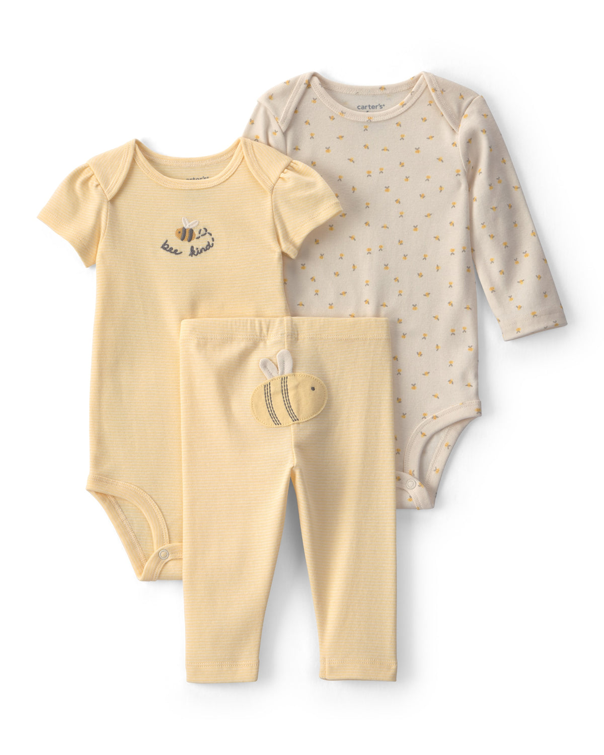 Conjunto de 3 piezas con pañaleros y pantalón de abejitas - Amarillo