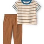 Conjunto de 2 Piezas Playera de Manga Corta a Rayas y Pantalón