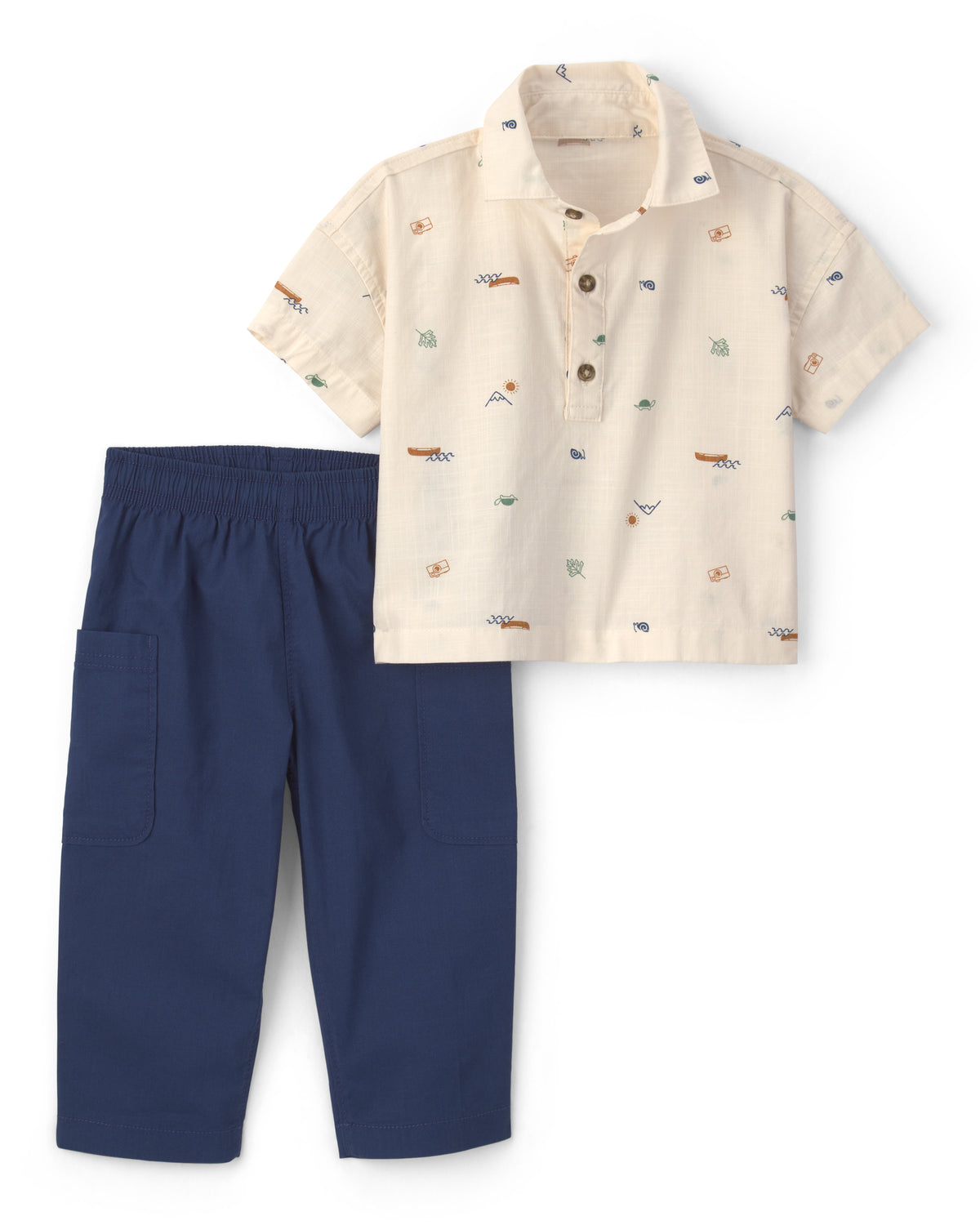 Conjunto De 2 Piezas De Camisa De Manga Corta Y Short - Beige