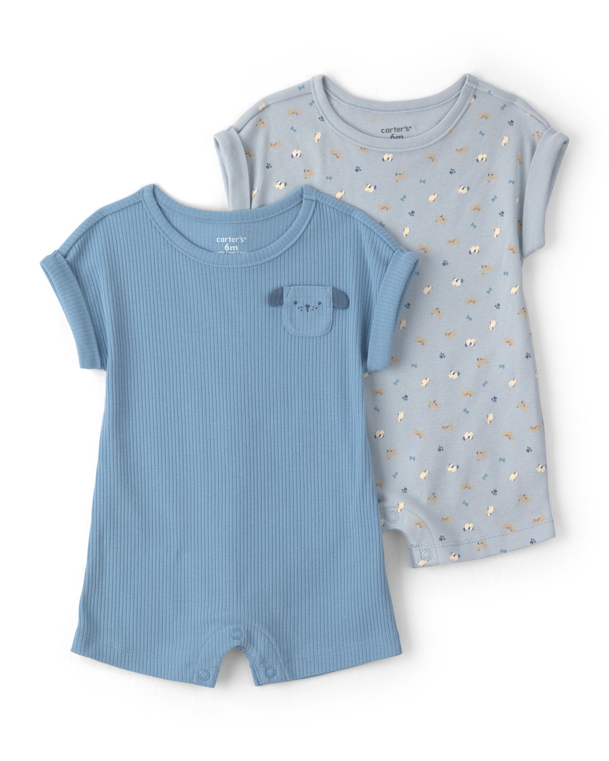 Paquete de 2 rompers de manga corta de perritos - Azul
