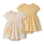 Paquete de 2 vestidos con pañalero integrado de manga corta - Amarillo