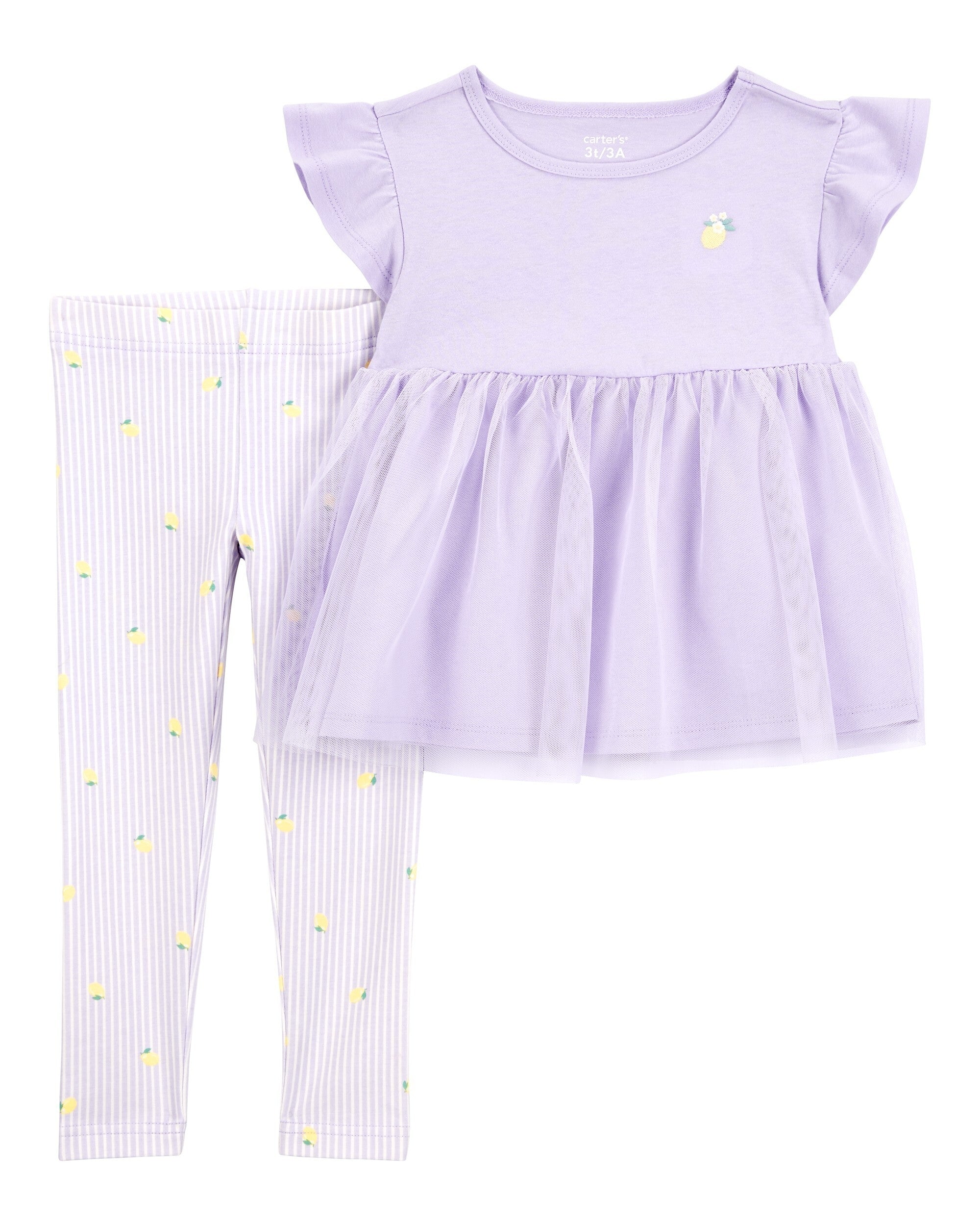 Conjunto de 2 piezas camisa tul y leggings - Limón