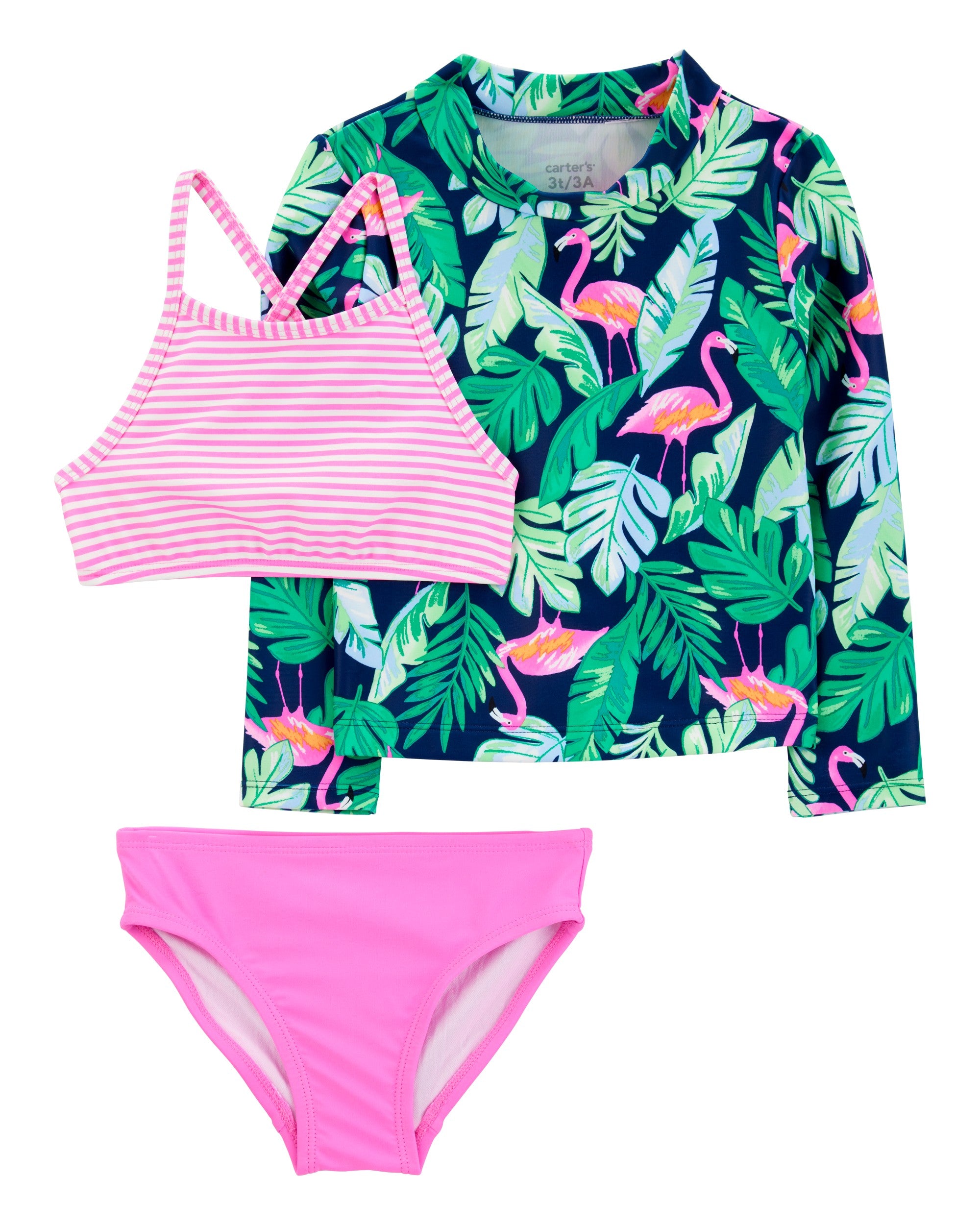 Traje de Baño de 3 Prendas Estampado Tropical