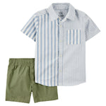 Conjunto de 2 piezas camisa de botones y shorts - Rayas