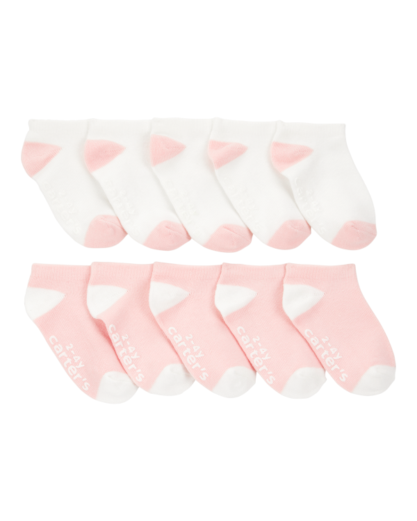 Paquete de 10 Pares de Calcetines Cortos - Blanco/Rosado