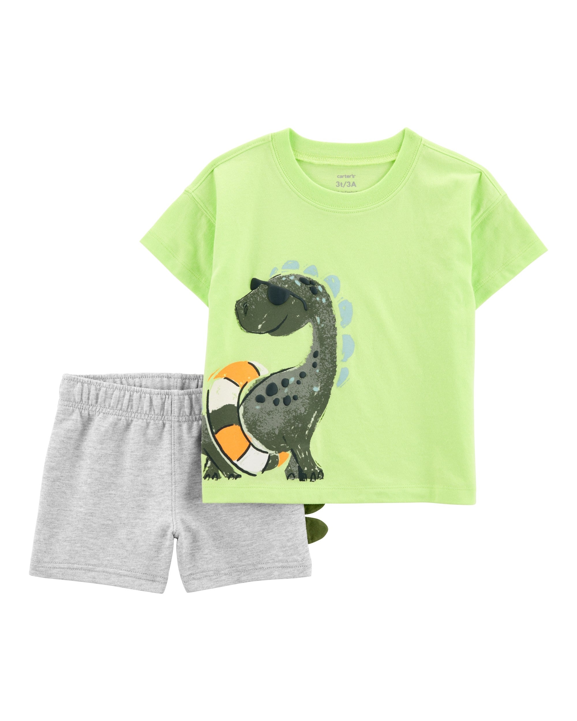 Conjunto de 2 piezas camisa y shorts - dinosaurios - verde