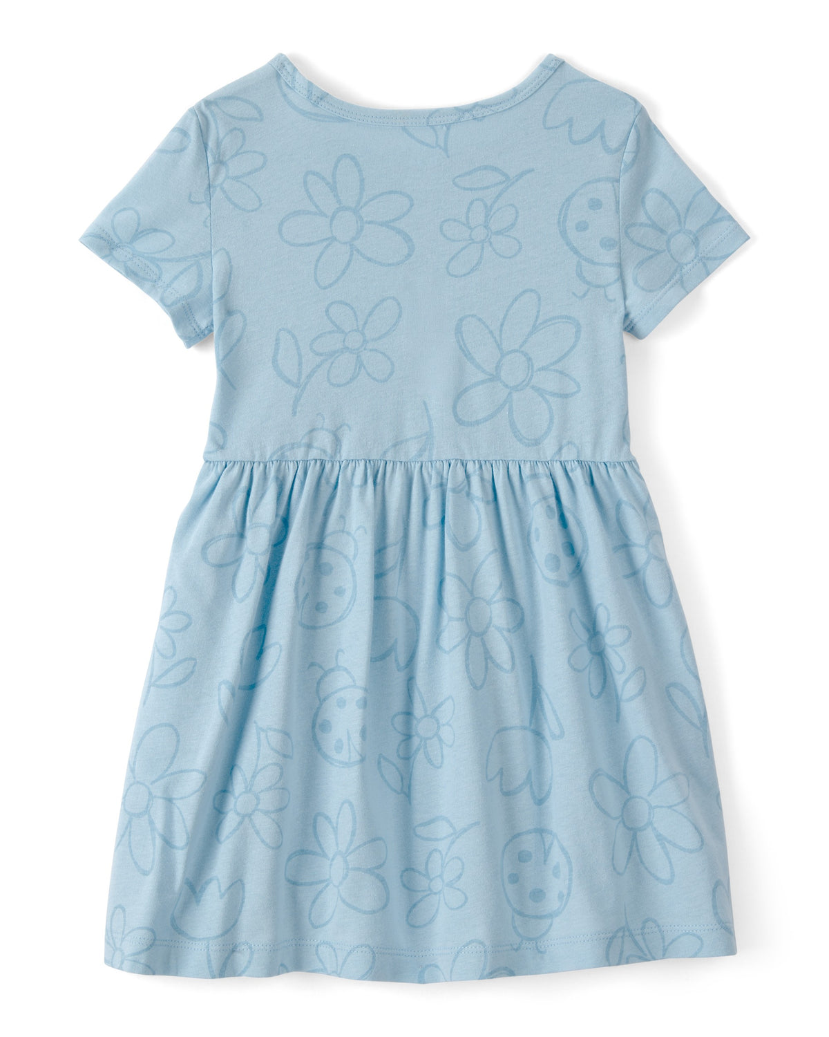 Vestido de Manga Corta con Catarinas y Flores - Azul