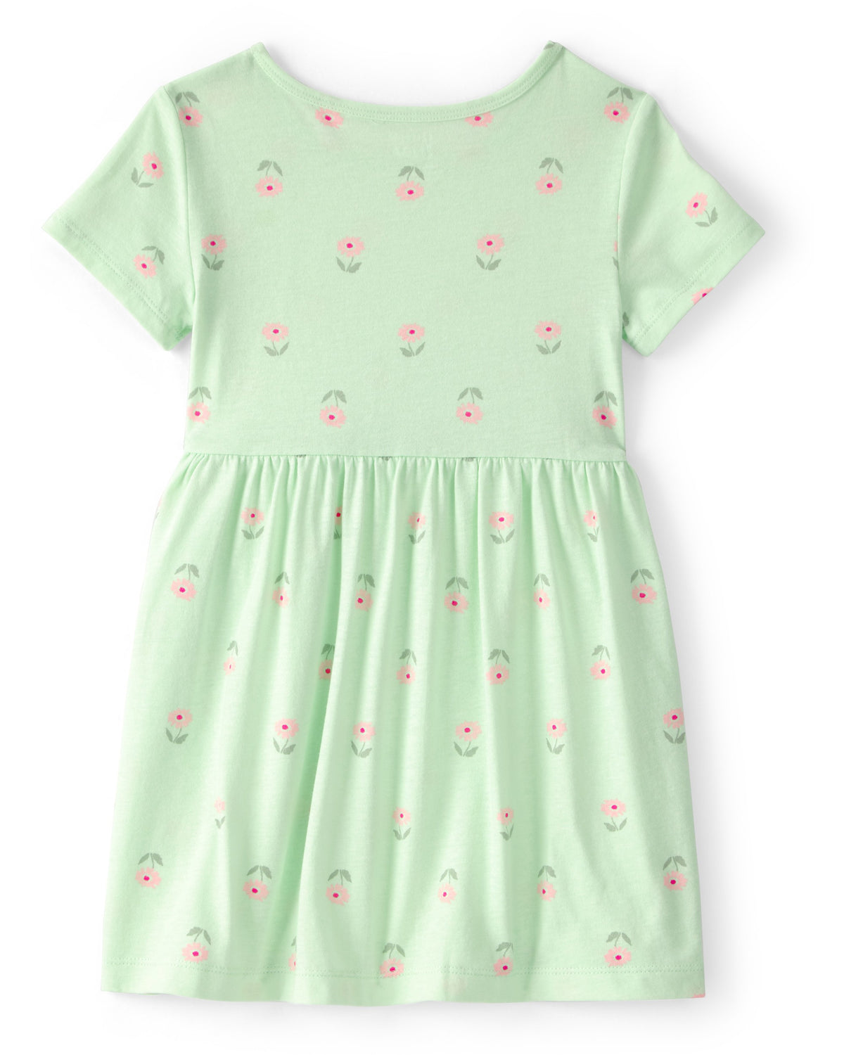 Vestido de Manga Corta Floral - Verde