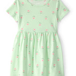 Vestido de Manga Corta Floral - Verde
