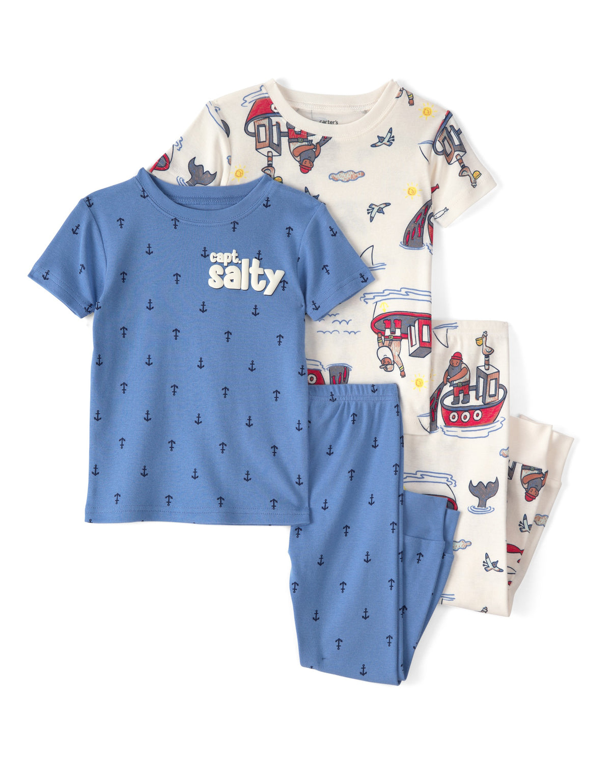 Pijama de 4 Piezas de Algodón 100% - Anclas - Azul/Crema