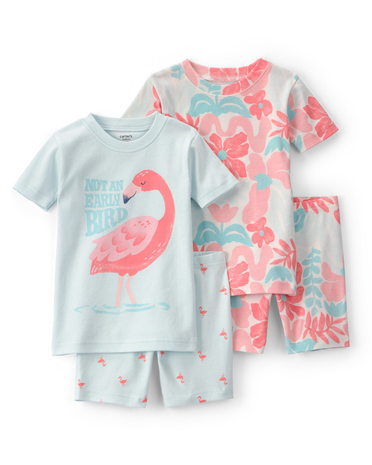 Pijama De 4 Piezas 100% Algodón De Ajuste Ceñido Y Flamingos - Multi