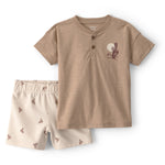 Conjunto de 2 Piezas Henley de Cactus y Short - Café