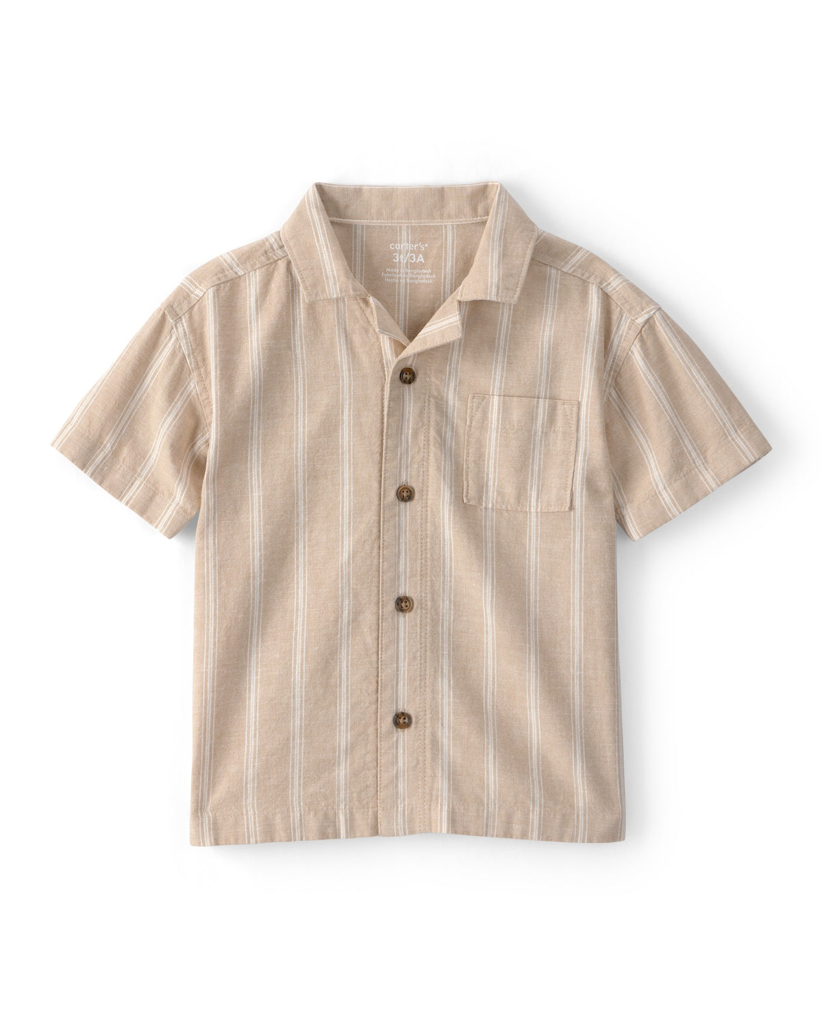 Camisa De Lino Con Botones A Rayas Marrón - Multi