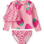 Traje De Baño De 3 Piezas Con Playera Para Nadar Con Fresas - Multi