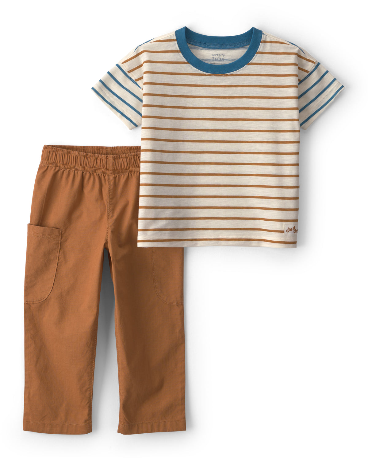 Conjunto de 2 Piezas Playera de Manga Corta a Rayas y Pantalón