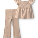 Conjunto De 2 Piezas Floral De Playera Sin Mangas Y Pantalón - Beige