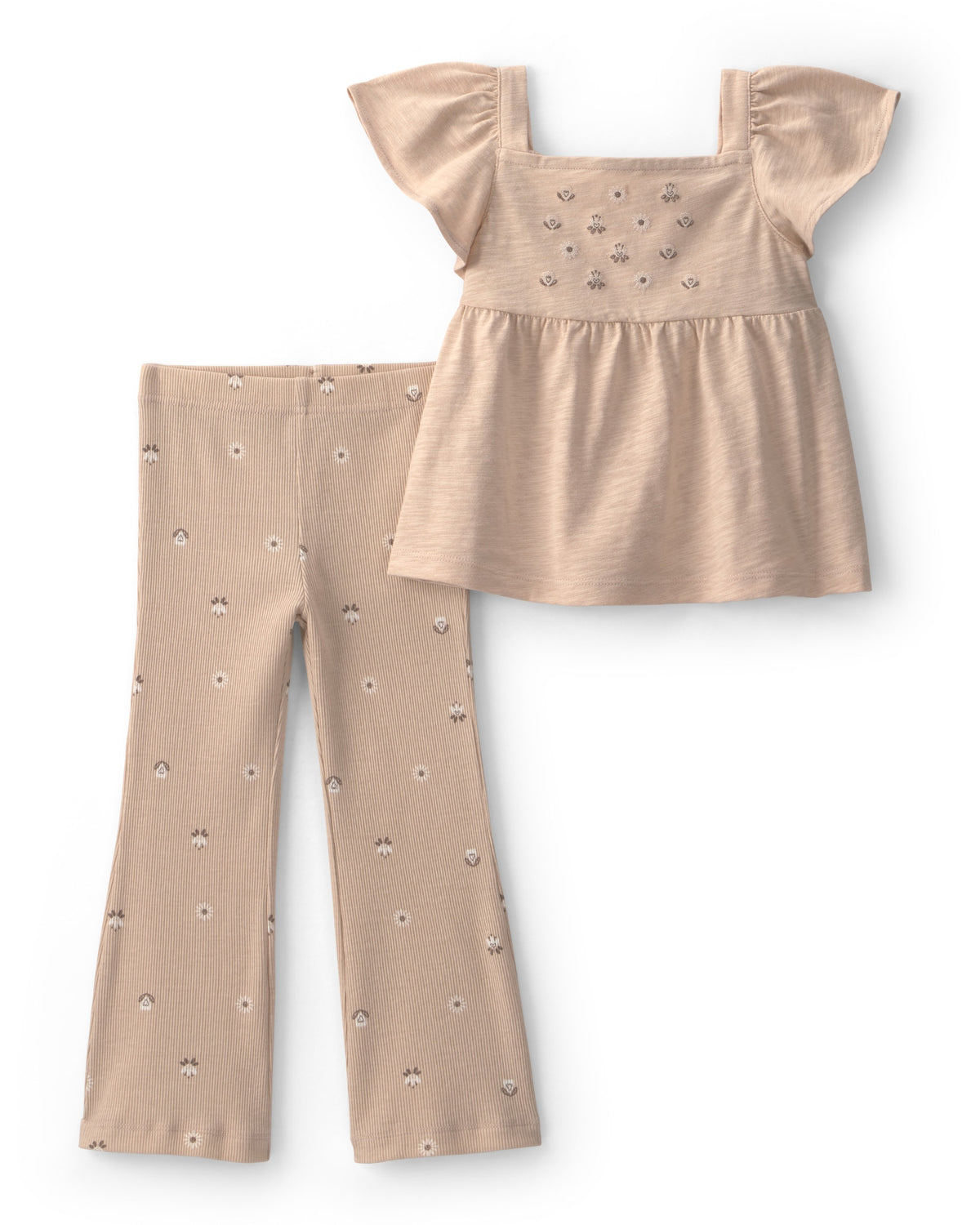 Conjunto De 2 Piezas Floral De Playera Sin Mangas Y Pantalón - Beige