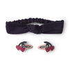 Set de 2 piezas (cinta para la cabeza con motivo de cerezas y pinza para el pelo) - azul marino/rojo